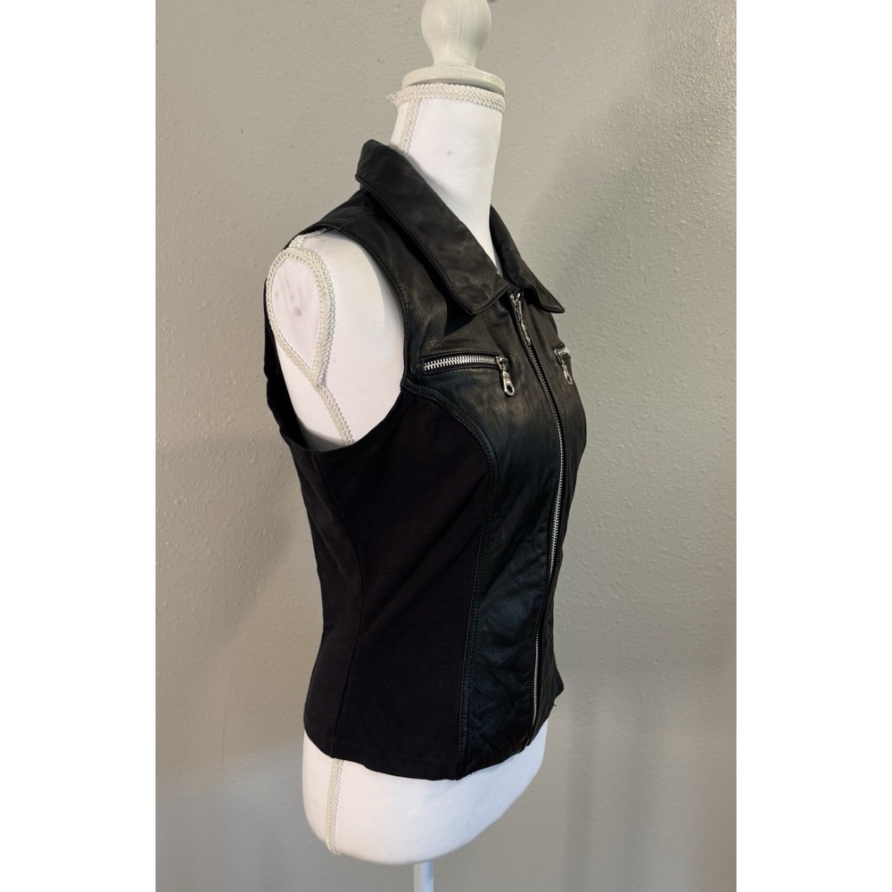 Vintage Y2K Wilsons Leather Maxima Vest Black Moto Grunge Baddie Goth S/M - Picture 2 of 12